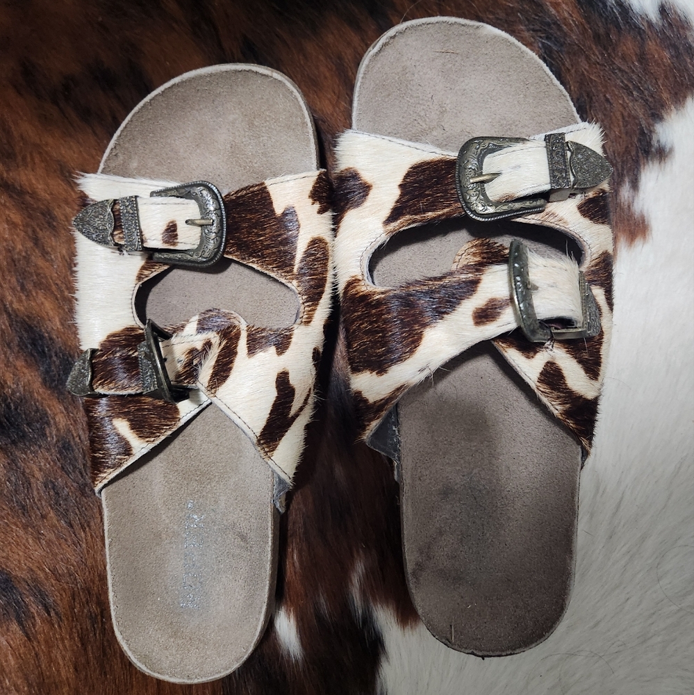 ROPER WOMENS SANDAL BROWN COW HAIR ON HIDE
